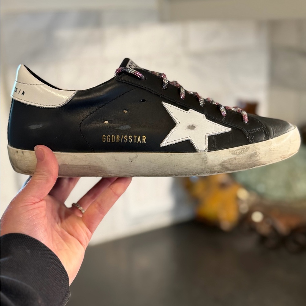 Golden Goose Black Leather Superstar Low-Top Sneaker with White Star